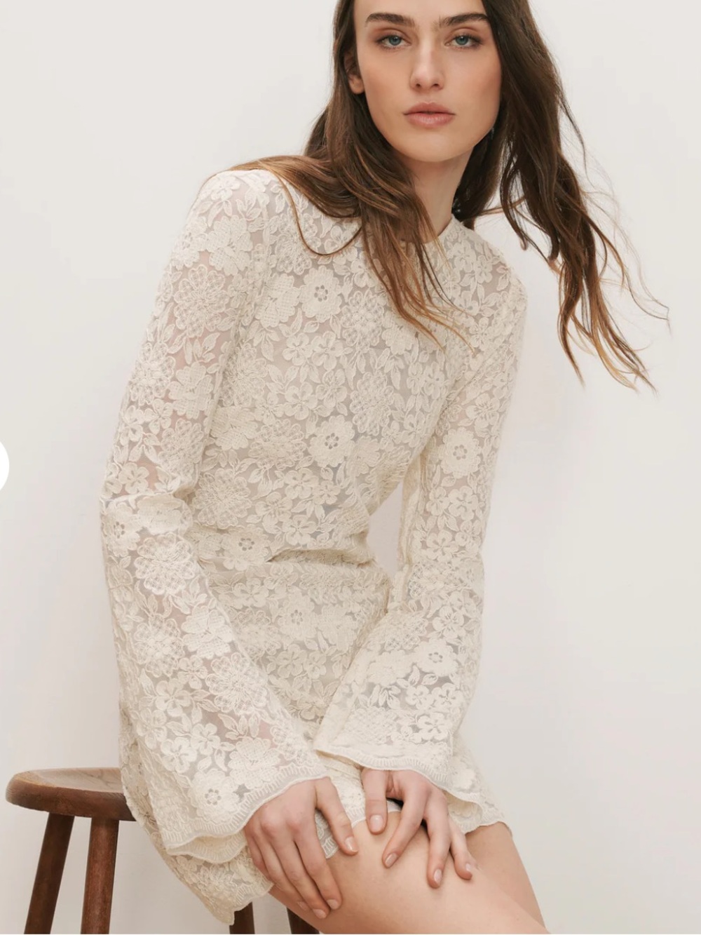 Veronica Beard Teresia Lace Mini Dress 00 Off-White Floral Bell-Sleeve Dress